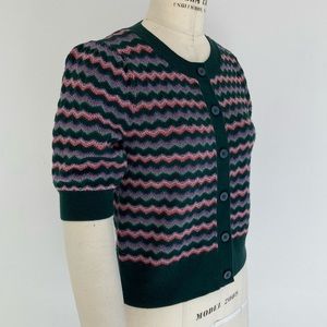 KATE SPADE Green Short Sleeve Stripe Cardigan